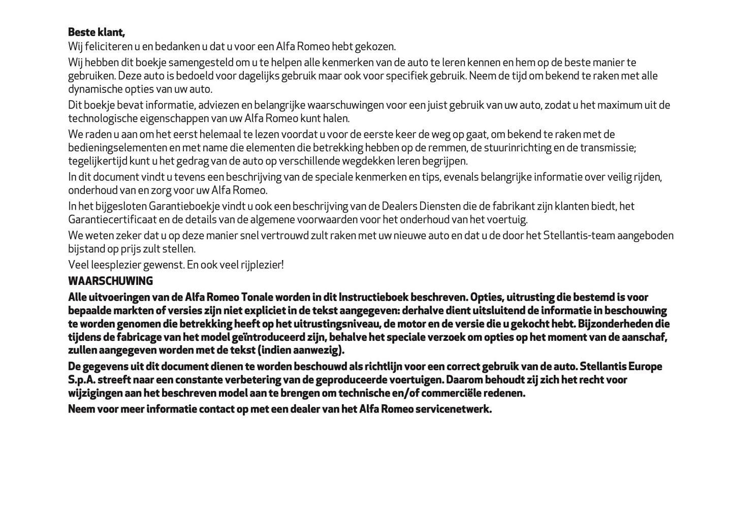 2024-2025 Alfa Romeo Tonale Gebruikershandleiding | Nederlands