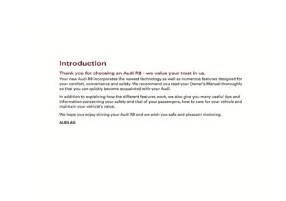 2009 Audi R8 Owner's Manual | English