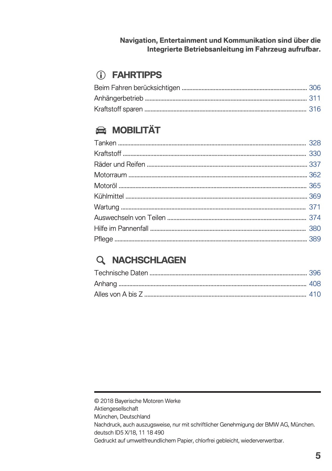 2018 BMW 5 Series Touring Owner's Manual | German