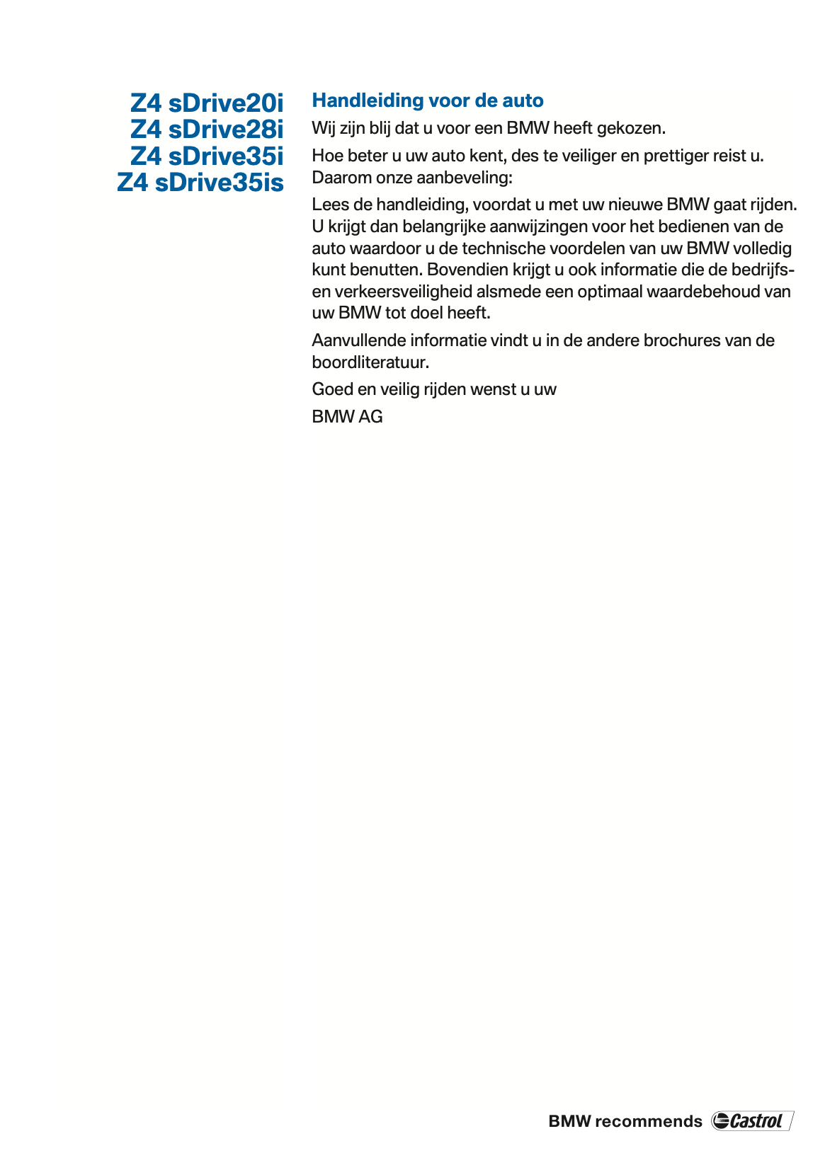 2012-2013 BMW Z4 Owner's Manual | Dutch