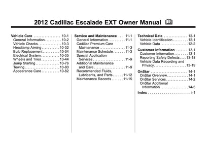 2012 Cadillac Escalade EXT Owner's Manual | English