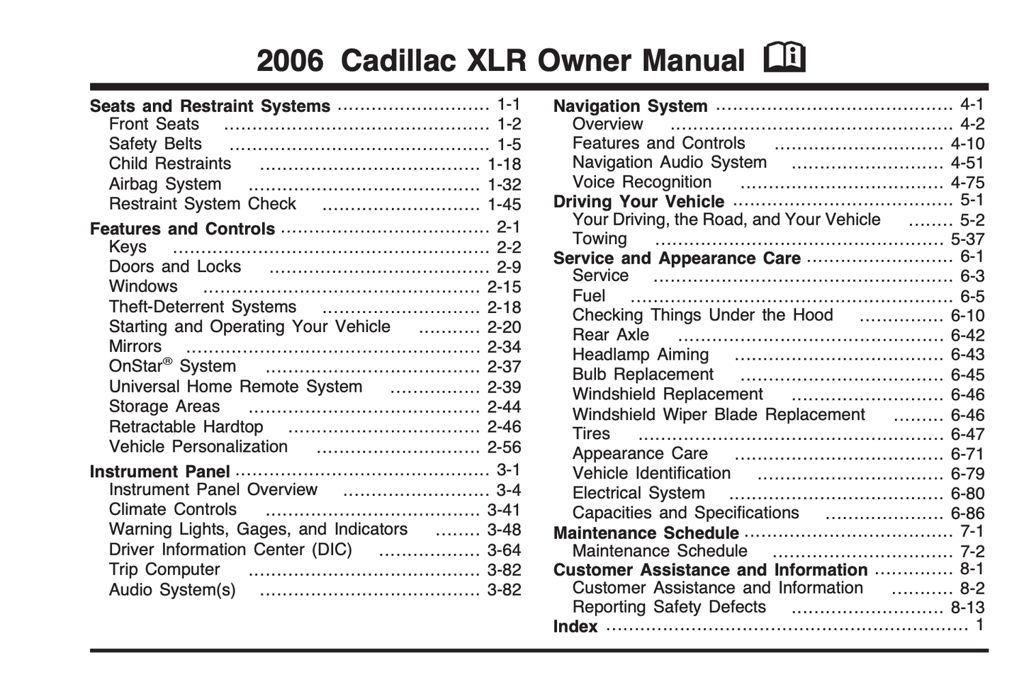 2006 Cadillac XLR Owner's Manual | English