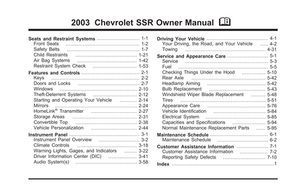 2003 Chevrolet SSR Owner's Manual | English