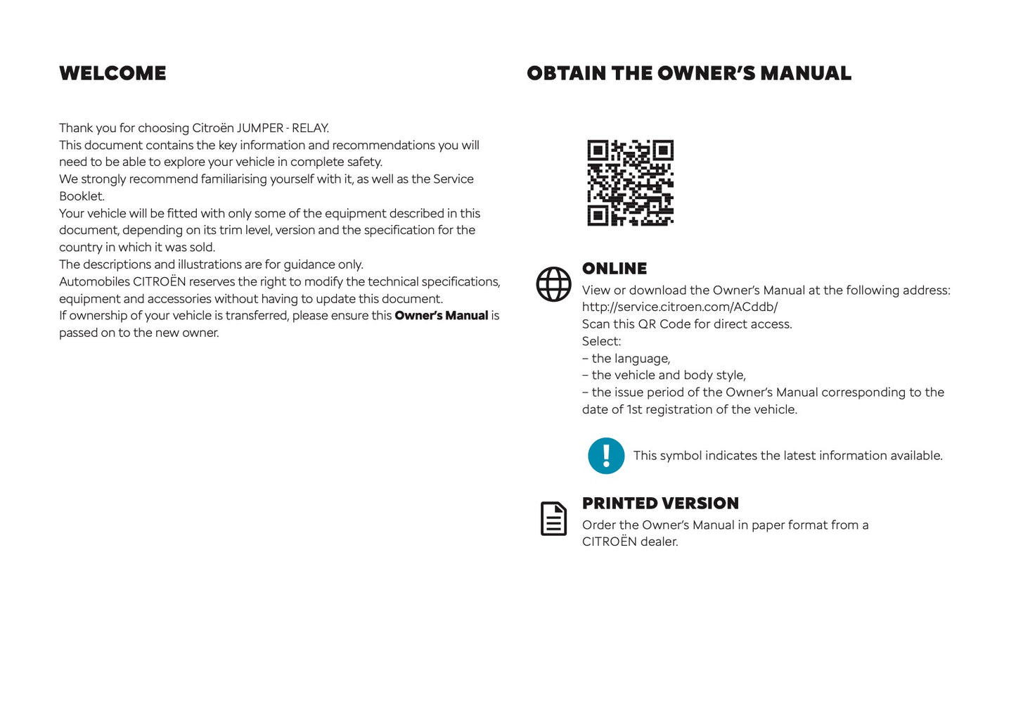 2025-2026 Citroën Jumper/Relay Owner's Manual | English