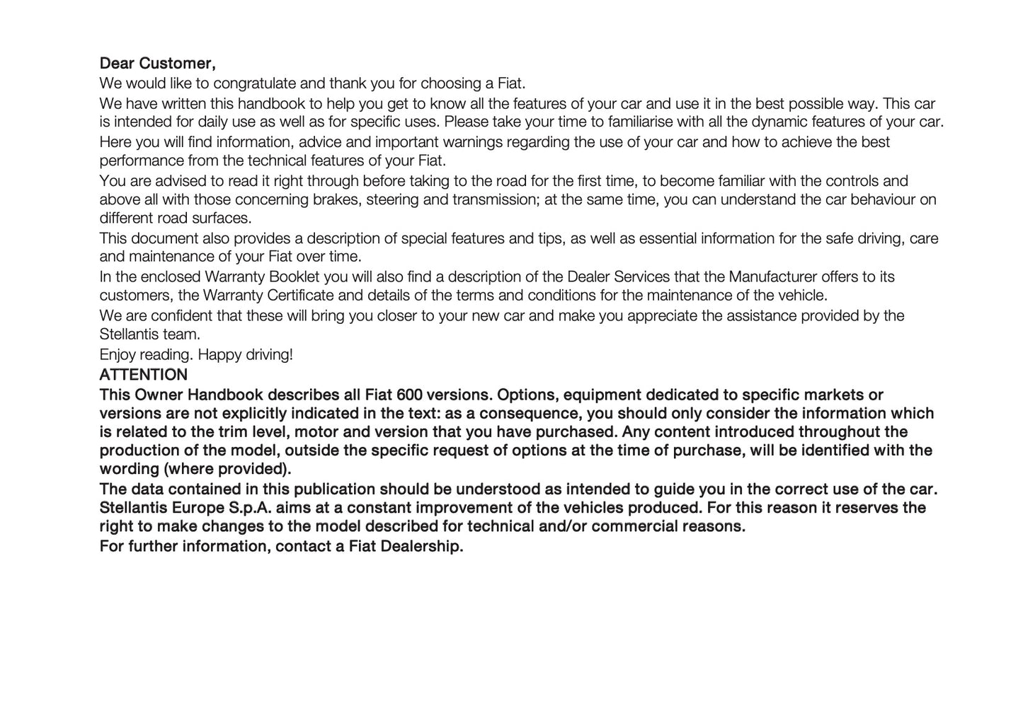 2025-2026 Fiat 600 Owner's Manual | English