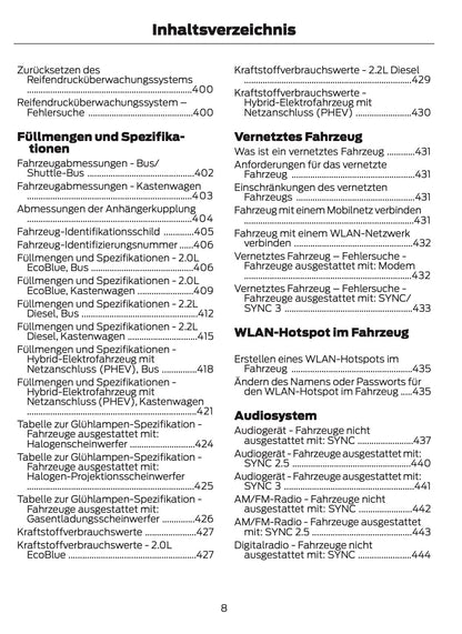 2021-2024 Ford Tourneo Custom/Transit Custom Owner's Manual | German