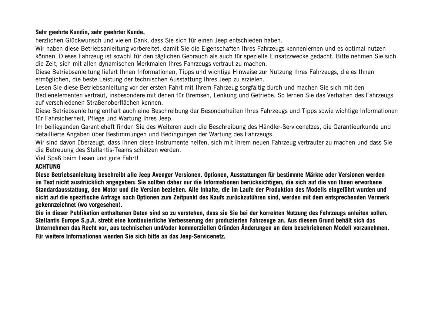 2025 Jeep Avenger Owner's Manual | German