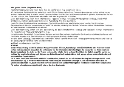 2026 Jeep Avenger Owner's Manual | German