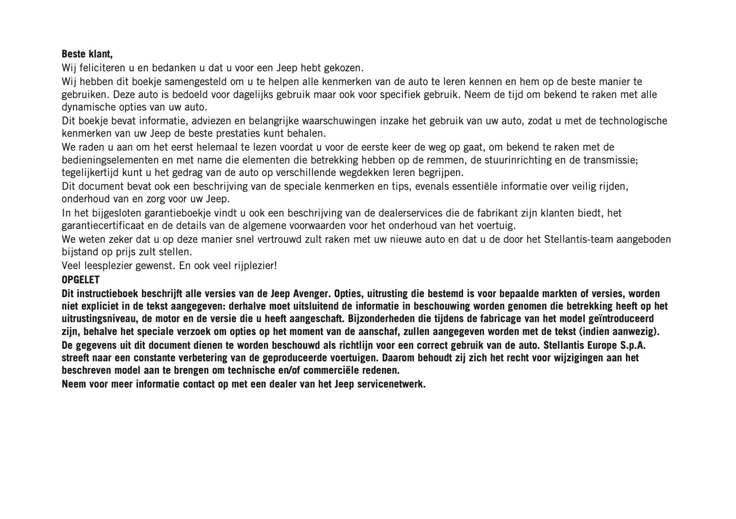 2025-2026 Jeep Avenger Gebruikershandleiding | Nederlands