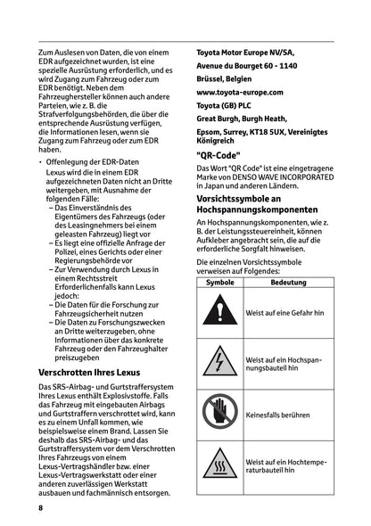 2025-2026 Lexus LBX Owner's Manual | German