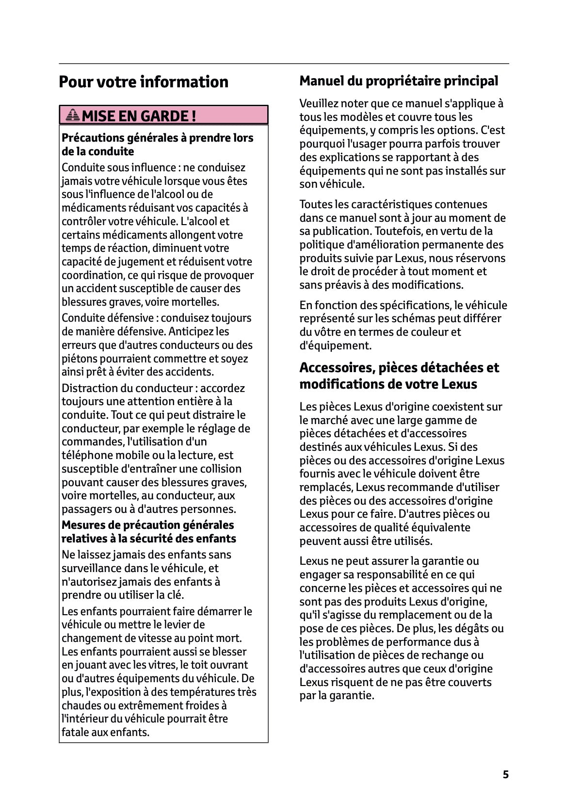 2025-2026 Lexus LBX Owner's Manual | French