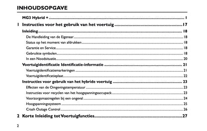 2023-2025 MG MG3 Hybrid+ Owner's Manual | Dutch