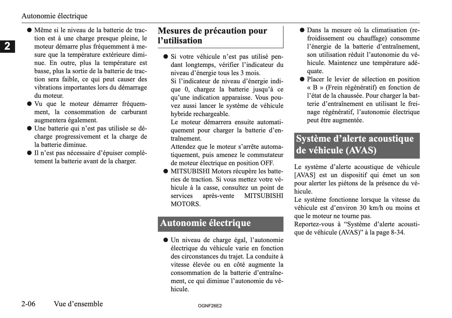 2026 Mitsubishi Outlander PHEV Owner's Manual | French