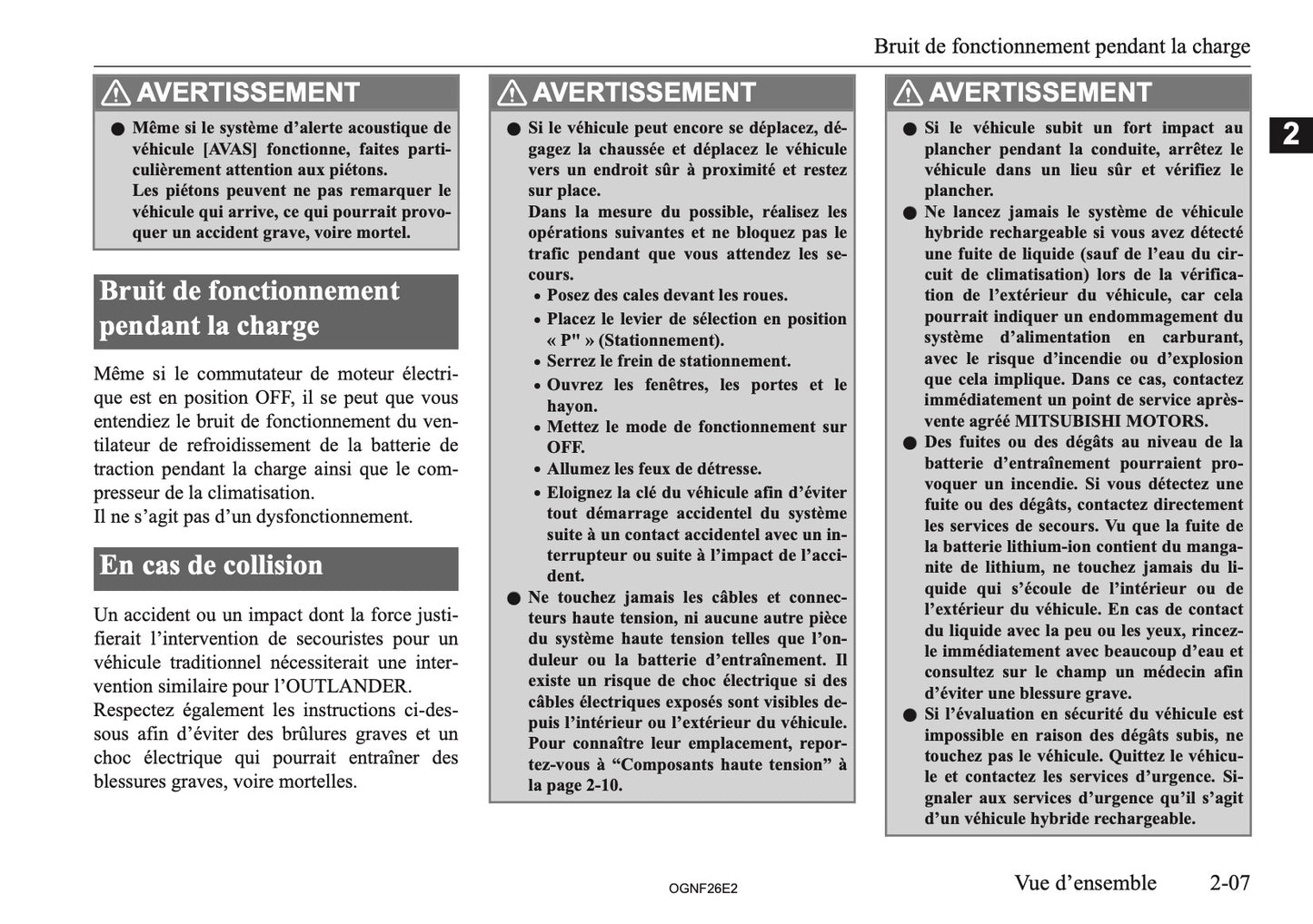 2026 Mitsubishi Outlander PHEV Owner's Manual | French