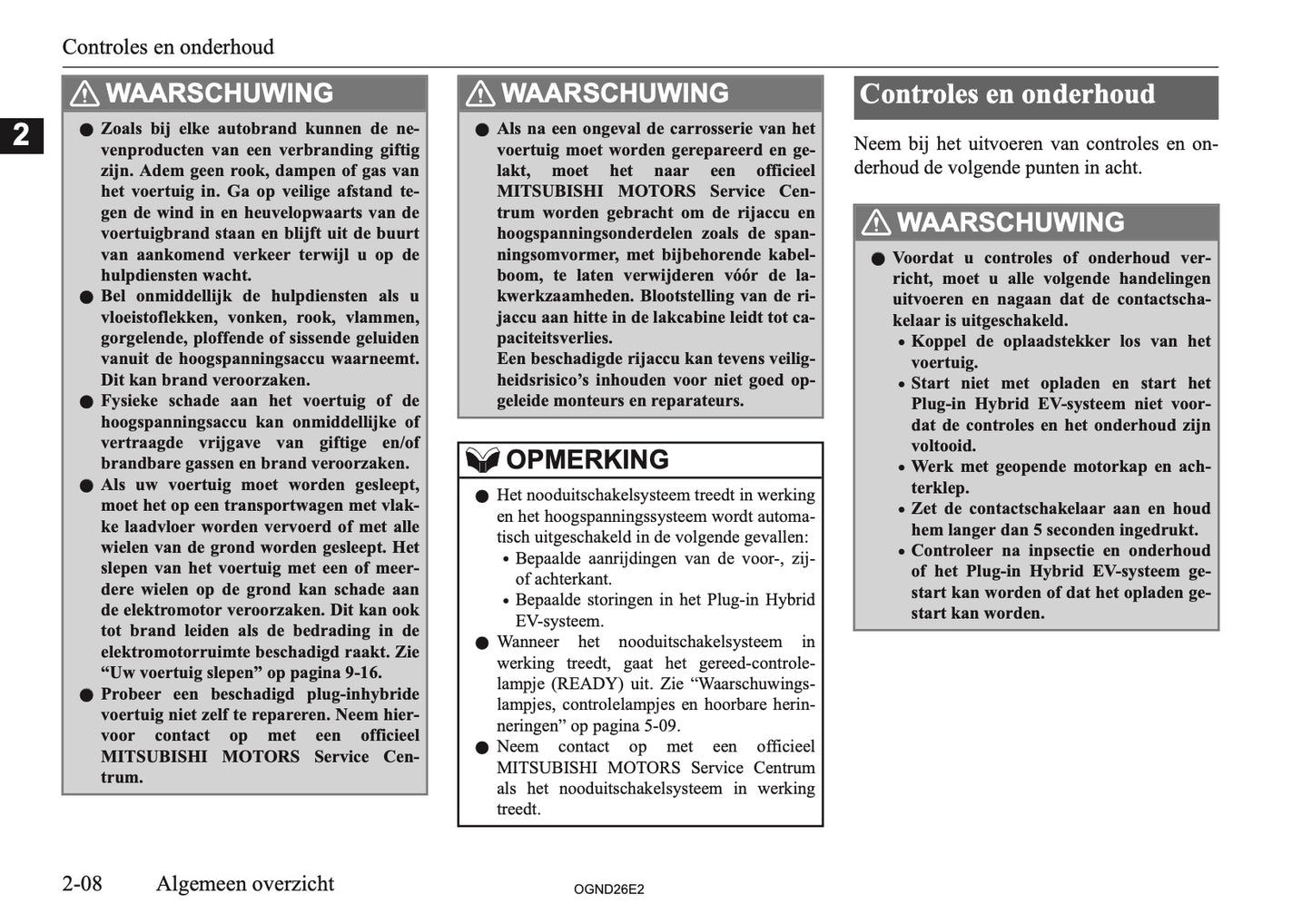 2026 Mitsubishi Outlander PHEV Owner's Manual | Dutch