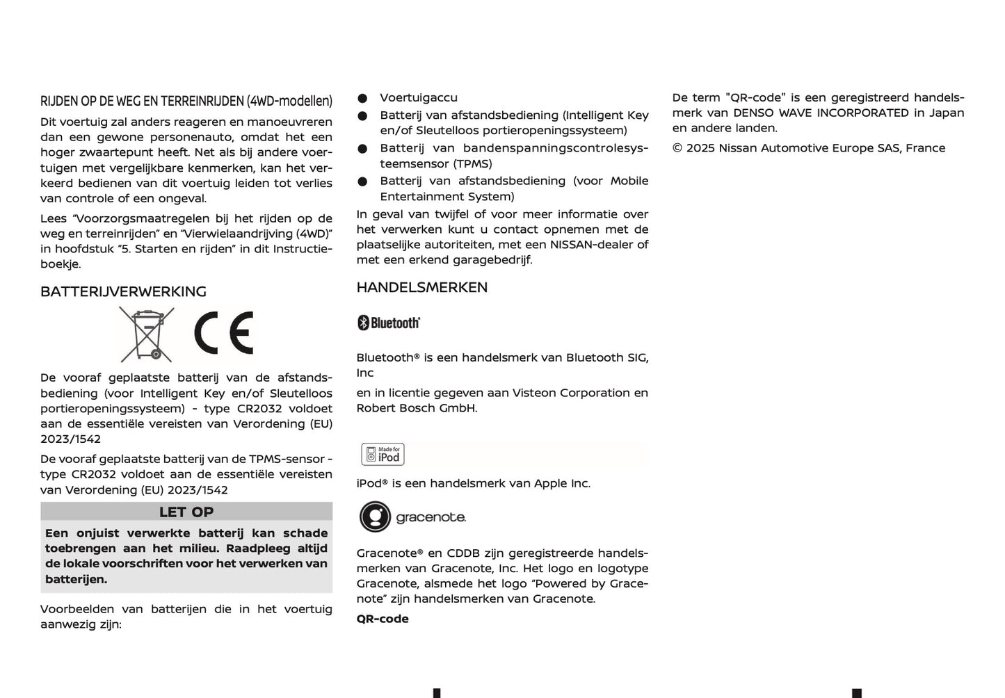 2025-2026 Nissan Qashqai Owner's Manual | Dutch
