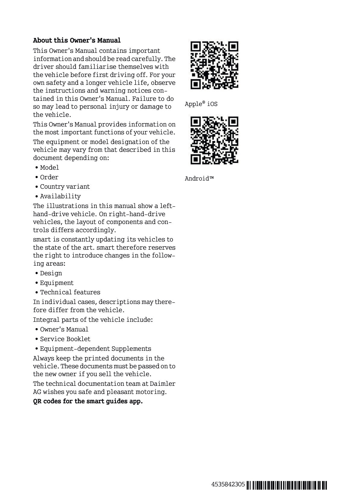 2015-2016 Smart ForFour Owner's Manual | English