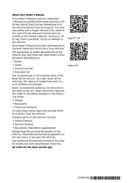 2015-2016 Smart ForFour Owner's Manual | English