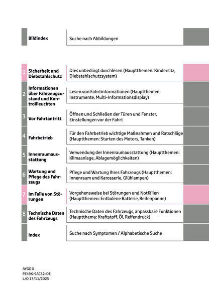 2025-2026 Toyota Aygo X Bedienungsanleitung | Deutsch