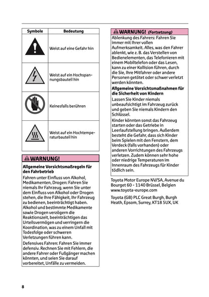 2025-2026 Toyota Aygo X Bedienungsanleitung | Deutsch