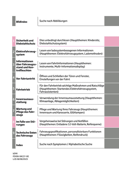 2025 Toyota bZ4X Bedienungsanleitung | Deutsch