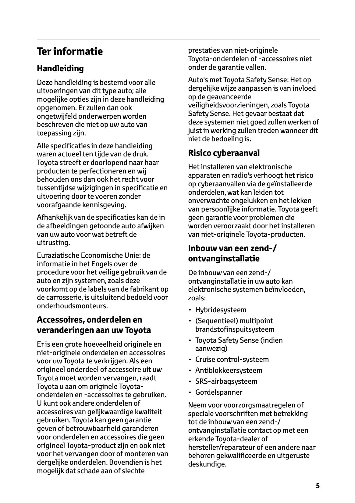 2025-2026 Toyota Camry Hybrid Owner's Manual | Dutch