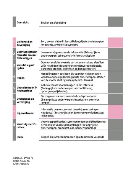 2026 Toyota Corolla Hybrid Hatchback/Touring Sports Owner's Manual | Dutch
