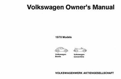 1978 Volkswagen Beetle Owner's Manual | English