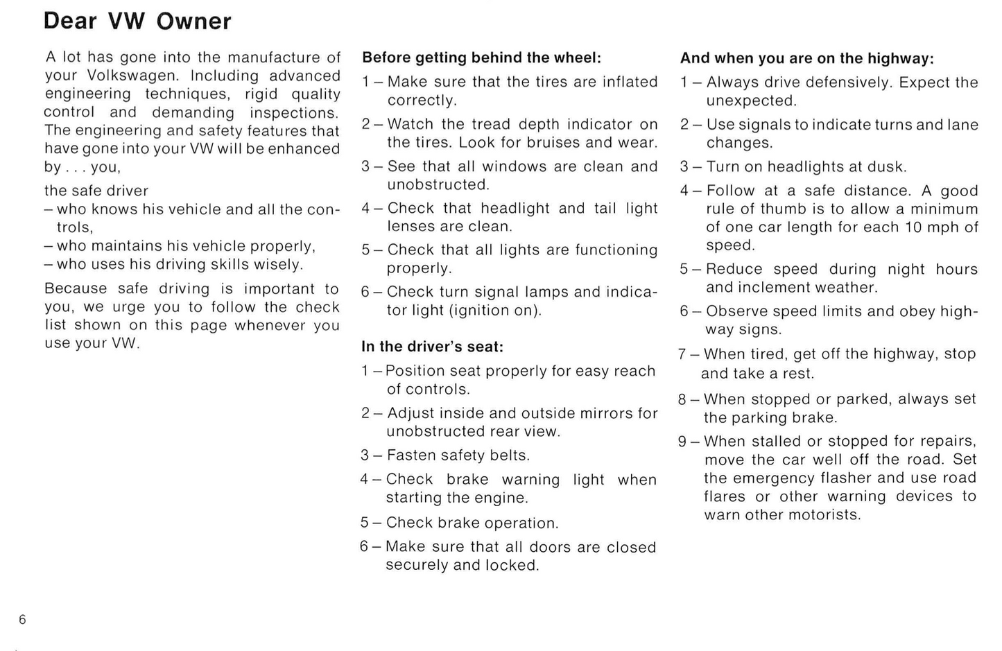 1978 Volkswagen Beetle Owner's Manual | English