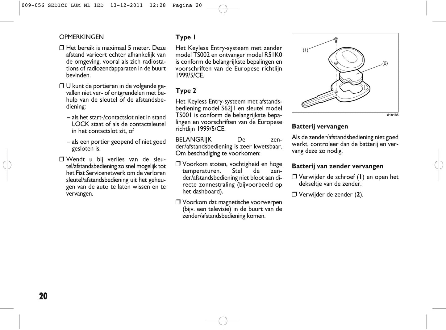 2013 Fiat Sedici Owner's Manual | Dutch