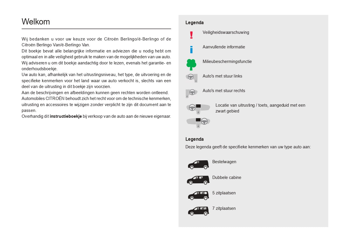 2021-2024 Citroën Berlingo/E-Berlingo/Berlingo Van/E-Berlingo Van  Owner's Manual | Dutch