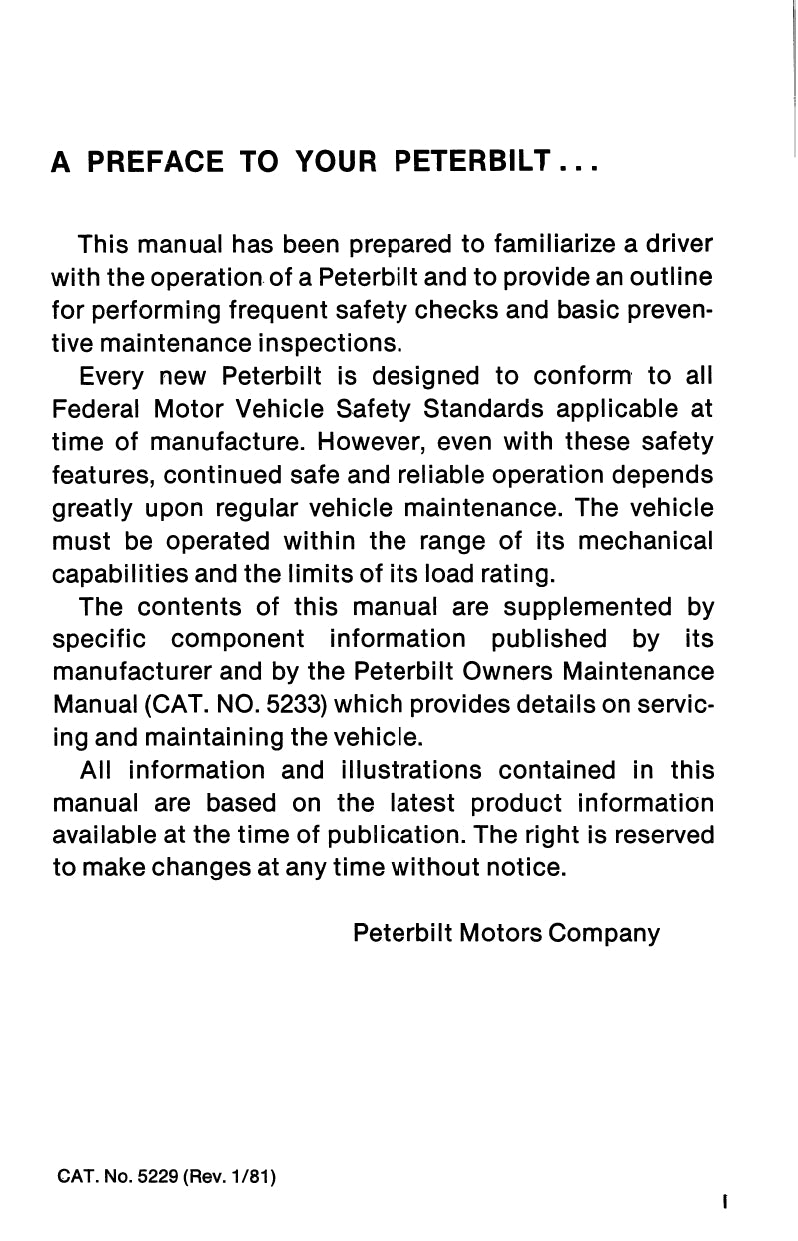 1981-1986 Peterbilt 359 Owner's Manual | English