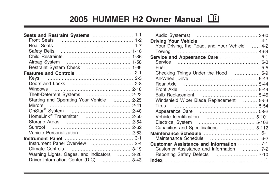 2005 Hummer H2 Owner's Manual | English