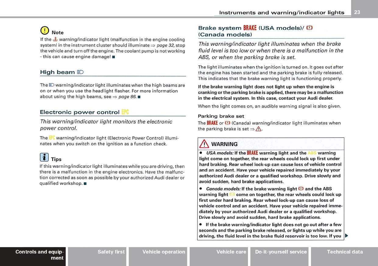 2007 Audi RS 4 Owner's Manual | English