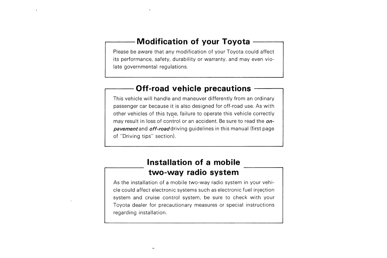 1987 Toyota 4WD Truck/4Runner Owner's Manual | English