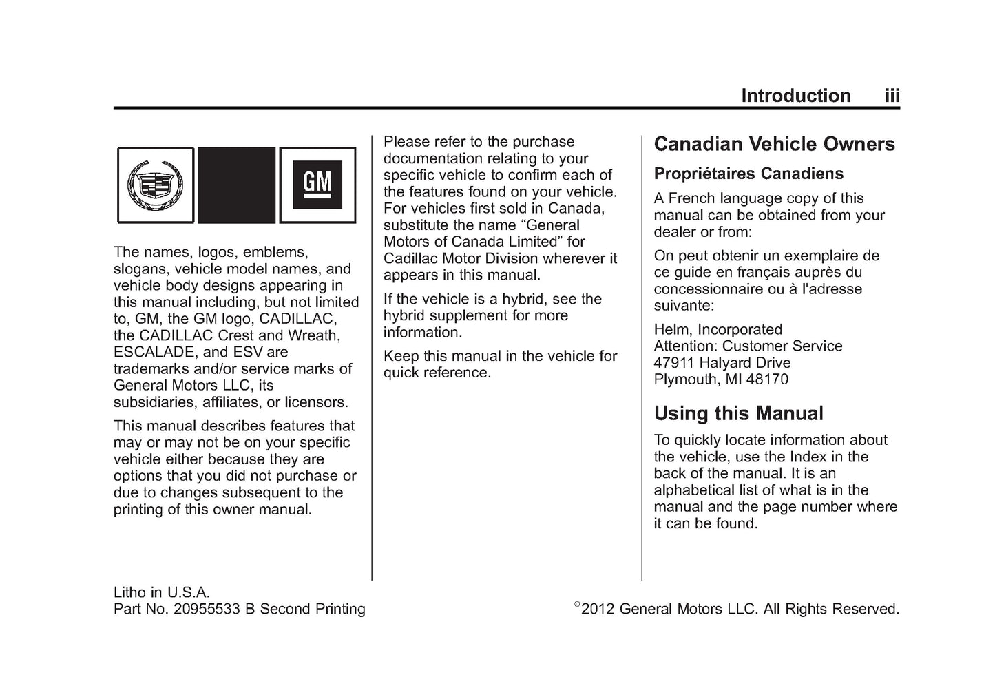 2013 Cadillac Escalade/ESV Owner's Manual | English