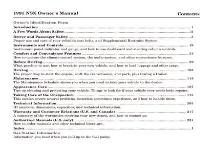 1991 Acura NSX Gebruikershandleiding | Engels