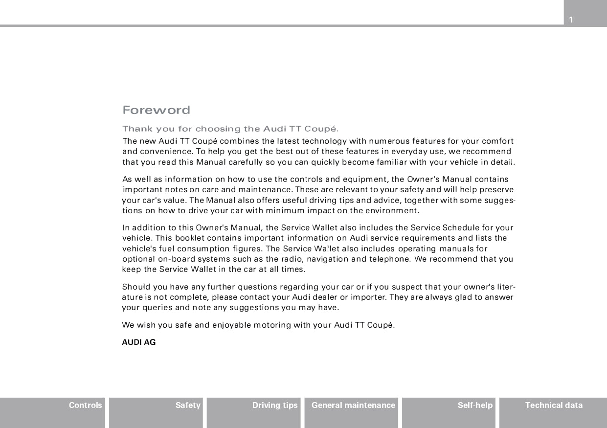 2004 Audi TT/TT Coupé Owner's Manual | English