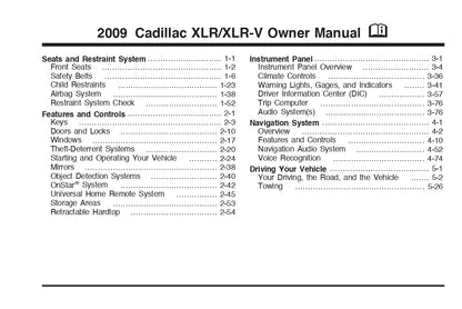 2009 Cadillac XLR/XLR-V Owner's Manual | English