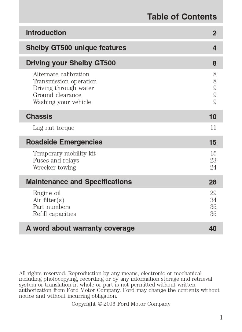 2007 Ford Shelby GT500 Owner's Manual | English