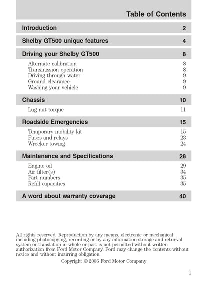 2007 Ford Shelby GT500 Owner's Manual | English