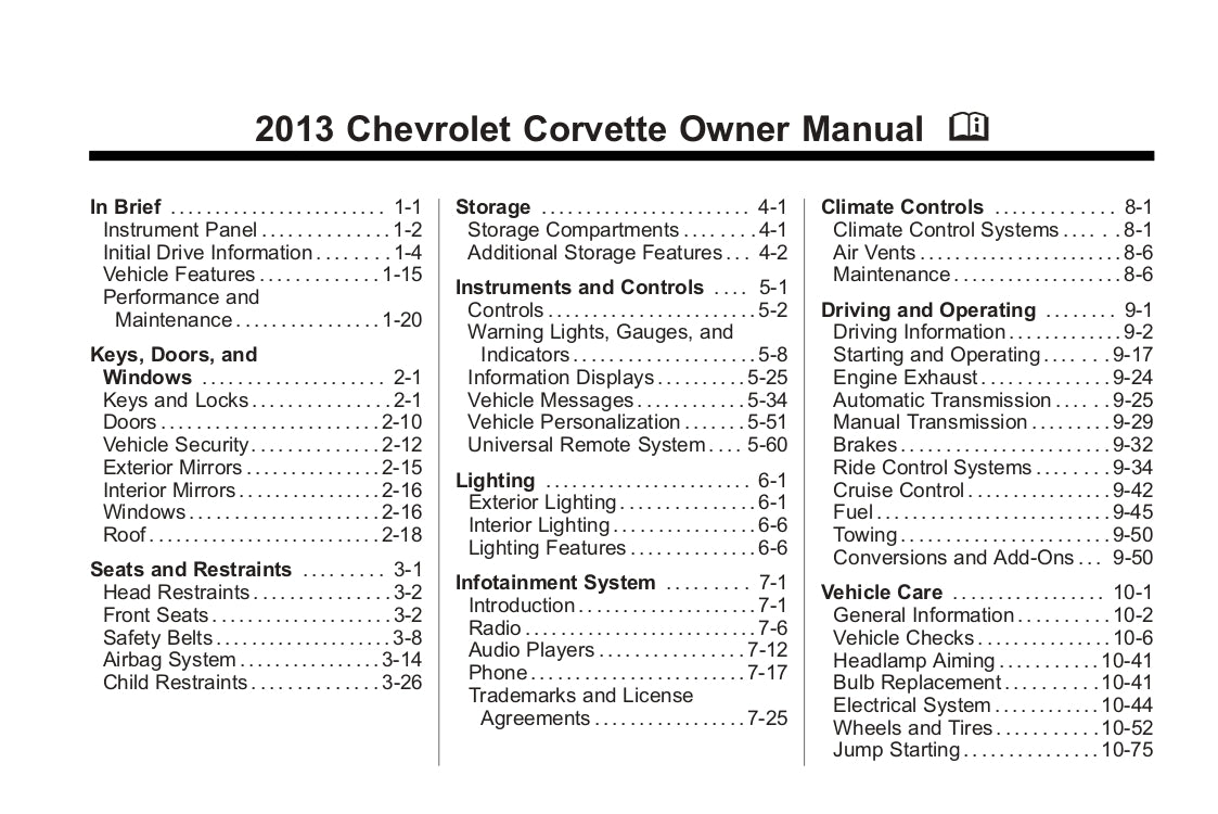 2013 Chevrolet Corvette Manuel du propriétaire | Anglais