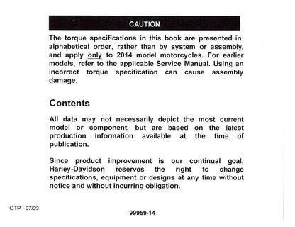 2014 Harley-Davidson Torque Values Ready Reference | English