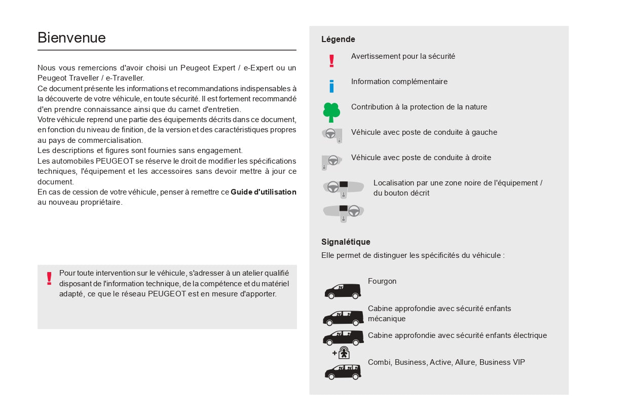 2024 Peugeot Expert/e-Expert/Traveller/e-Traveller Bedienungsanleitung | Französisch