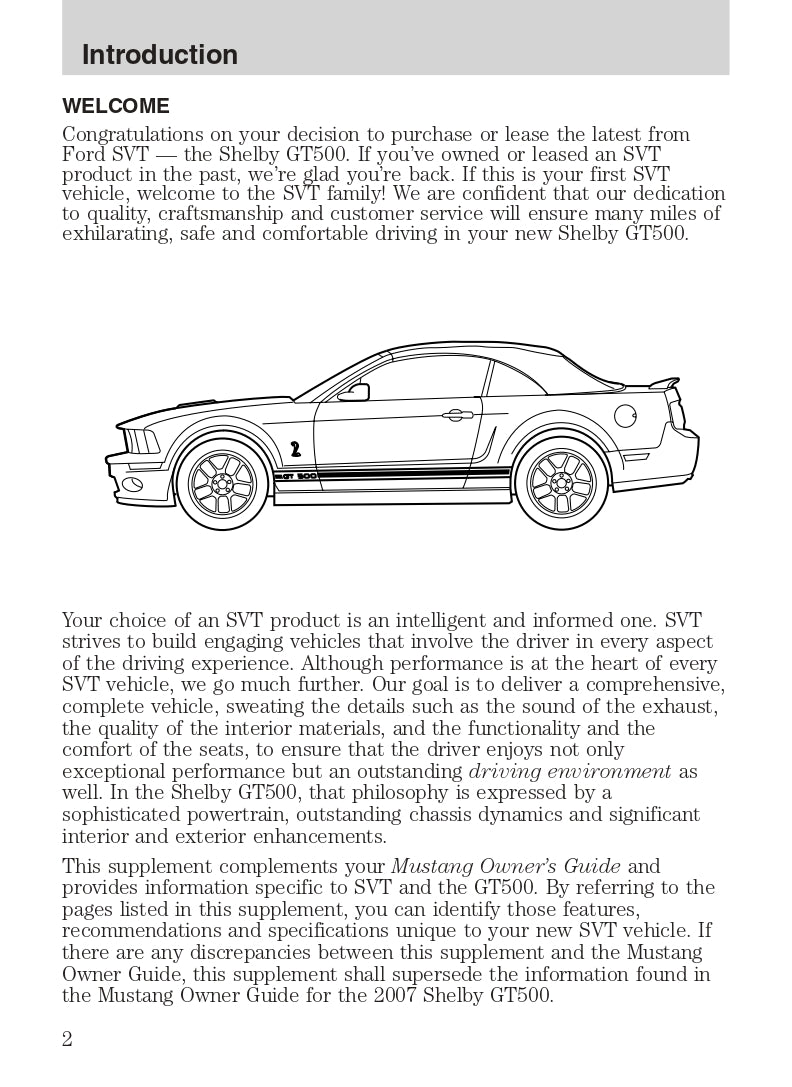 2007 Ford Shelby GT500 Owner's Manual | English