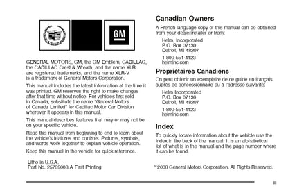 2009 Cadillac XLR/XLR-V Owner's Manual | English