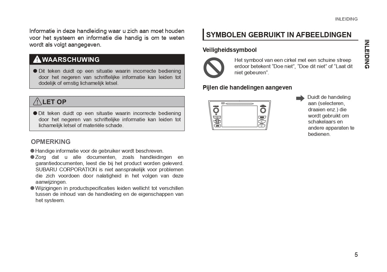 2019 Subaru Outback/Legacy Navigation Manual | Dutch