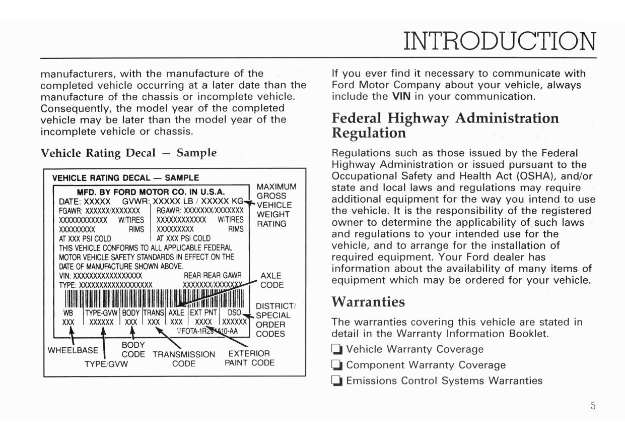 1994 Ford F Series Diesel/B Series Diesel Owner's Manual | English