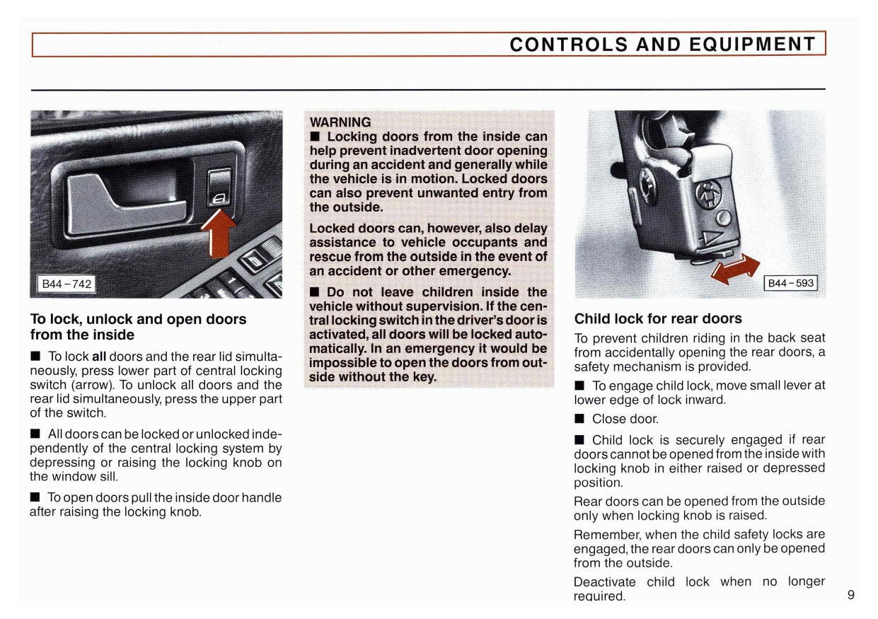 1990 Audi Quattro V8 Owner's Manual | English