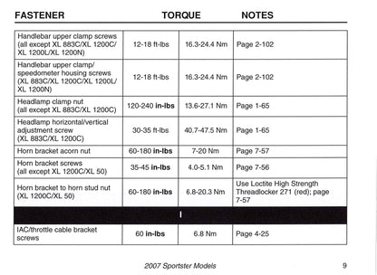 2007 Harley-Davidson Torque Values Manual | English